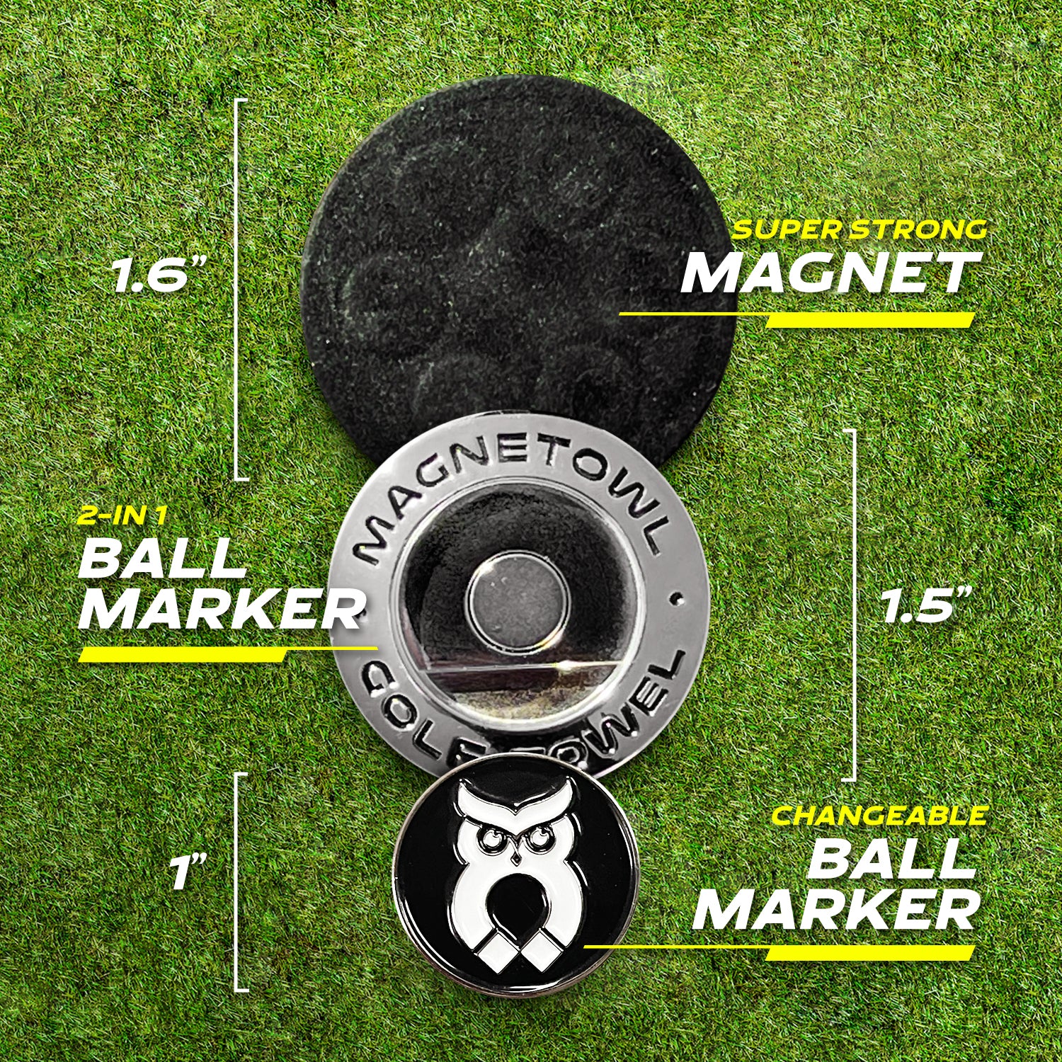 MagnetOwl Magnetic Golf Towel Clip with Poker Chip Marker